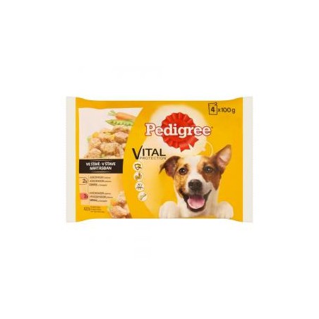 Pedigree Vital Protection felnőtt teljes értékű alutasak kutyáknak, csirke és marhahússal mártásban (4x100 g) - 400 g