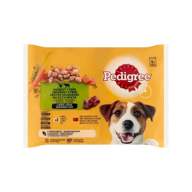 Pedigree Vital Protection felnőtt teljes értékű alutasak kutyáknak, csirke és marhahússal mártásban (4x100 g) - 400 g