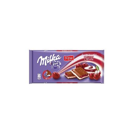 Milka alpesi tejcsokoládé meggyízű tejes krémtöltelékkel és meggyes gyümölcskrémmel 100 g