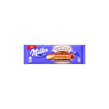 Milka alpesi tejcsokoládé sajttortaízű krémtöltelékkel, epres töltelékkel és keksszel 300 g