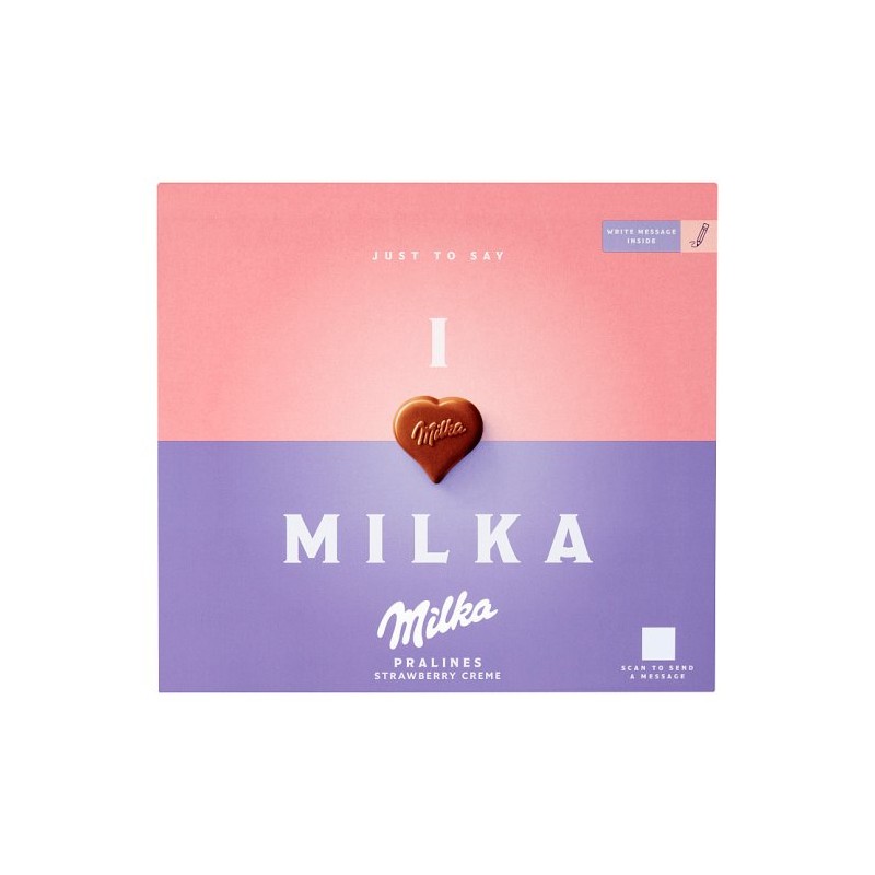 Milka I love Milka alpesi tejcsokoládé praliné epres töltelékkel 20 db 110 g