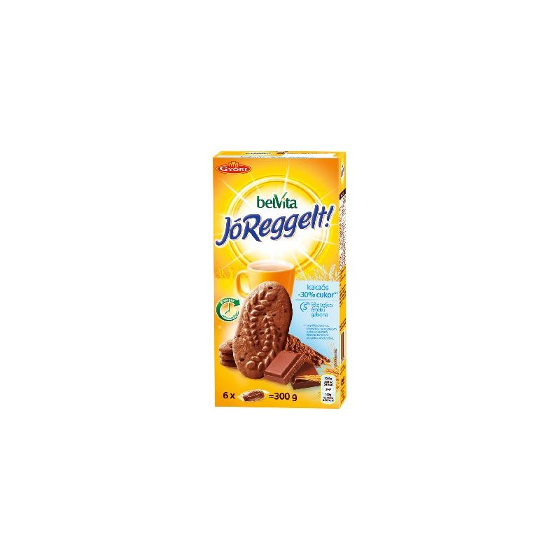 Belvita kakaós, gabonás, omlós keksz csokoládédarabokkal, -30% cukortartalommal 300 g