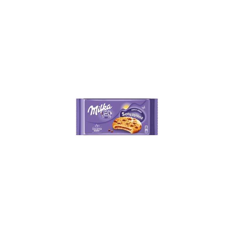 Milka Sensations keksz alpesi tejcsokoládé darabokkal és tejcsokoládés töltelékkel 156 g