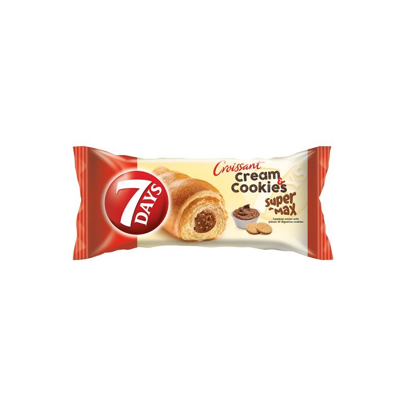 7DAYS Cream & Cookies Super Max mogyorókrémmel töltött croissant keksz darabokkal 110 g