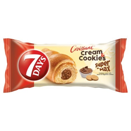 7DAYS Cream & Cookies Super Max mogyorókrémmel töltött croissant keksz darabokkal 110 g