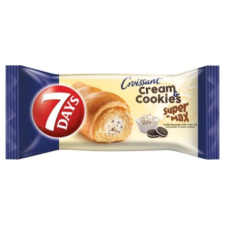 7DAYS Cream & Cookies Super Max vanília ízű krémmel töltött croissant kakaós keksz darabokkal 60 g