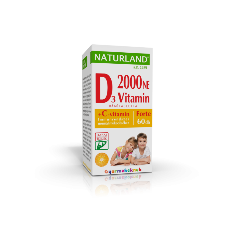 NATURLAND D3-vitamin forte rágótabletta gyermekeknek C-vitaminnal 60db