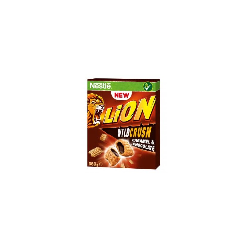 Nestlé Lion Wild Crush karamell- és csokoládéízű krémmel töltött ropogós gabonapehely 360 g