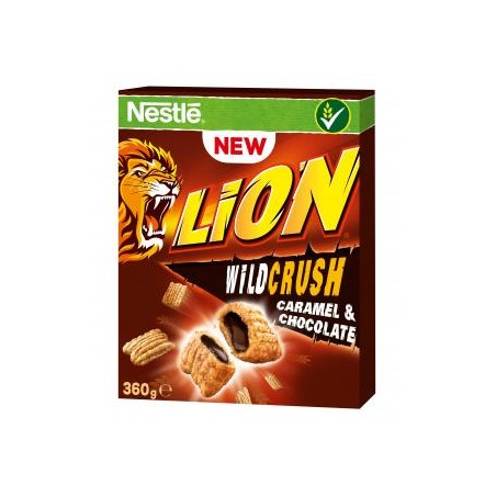 Nestlé Lion Wild Crush karamell- és csokoládéízű krémmel töltött ropogós gabonapehely 360 g