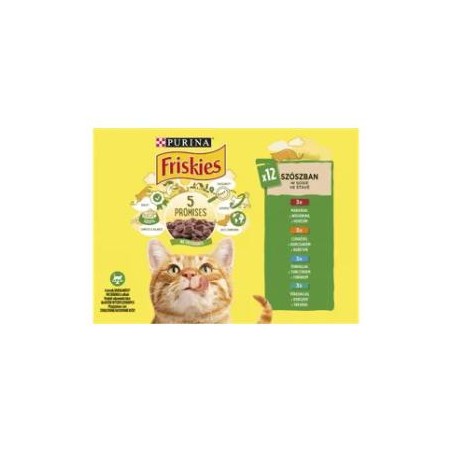 FRISKIES Szószban Marhával-Csirkével-Tonhallal-Tőkehallal nedves macskaeledel 12x85g