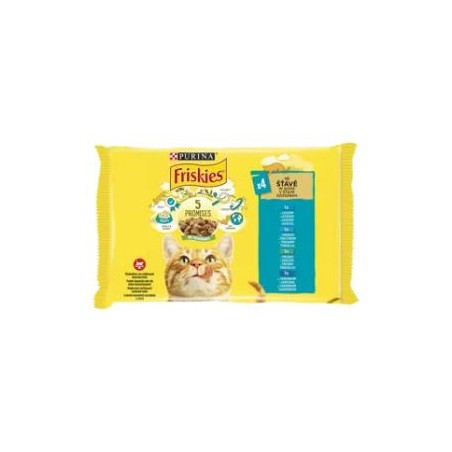 Friskies Szószban lazaccal, tonhallal, szardíniával, tőkehallal alutasakos macskaeledel 4x85 g