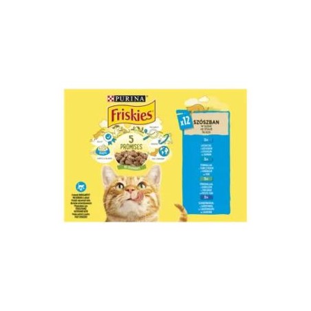 Friskies Szószban lazaccal, tonhallal, szardíniával, tőkehallal alutasakos macskaeledel 12x85 g