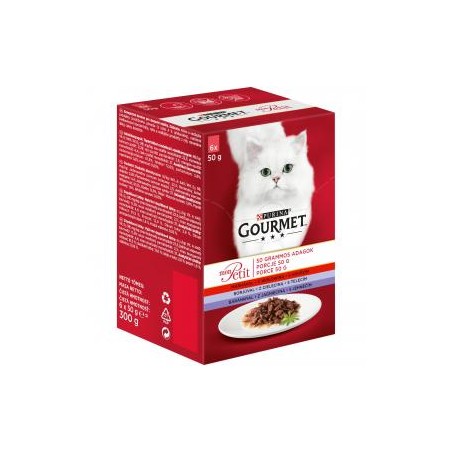 GOURMET MON PETIT MARHÁVAL/BORJÚVAL/BÁRÁNNYAL NEDVES MACSKAELEDEL 6X50G