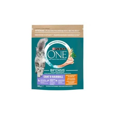 PURINA ONE Coat &amp Hairball, Csirkében és Teljes Kiőrlésű Gabonában gazdag száraz macskaeledel 800g