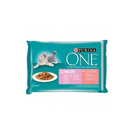 PURINA ONE Junior Mini Filé szószban, Lazaccal és sárgarépával nedves macskaeledel 4x85g