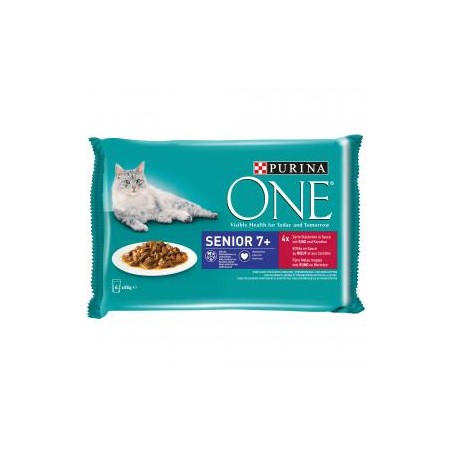 PURINA ONE Senior Mini Filé szószban, Marhával és sárgarépával nedves macskaeledel 4x85g