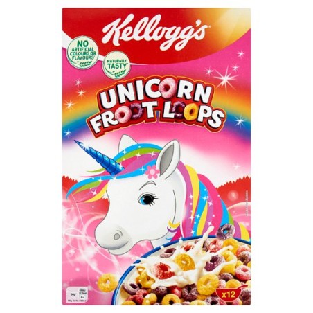 Kellogg's Unicorn Froot Loops vegyes gyümölcs ízű gabona hurkok (karikák) 375 g