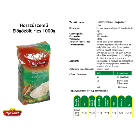 Riceland hosszúszemű Előgőzölt (parboiled) rizs 1000 g