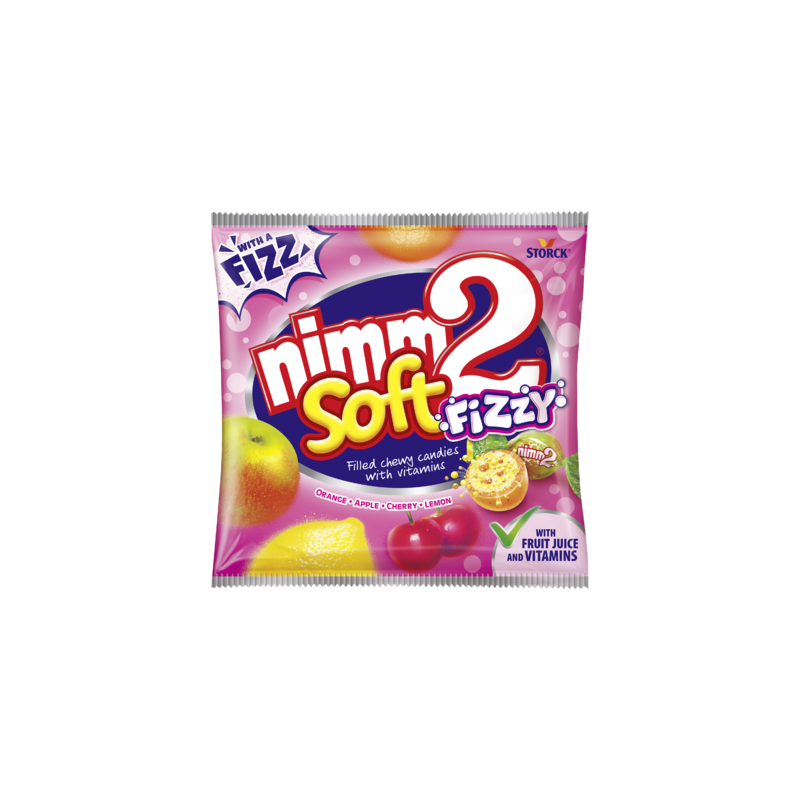 Nimm 2 soft fizzy puha cukor 90g, Gyümölcsös töltött olvadó cukorka gyümölcslével és vitaminokkal