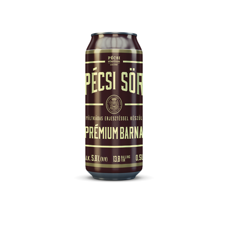 Pécsi prémium barna sör 0,5l dob, drs