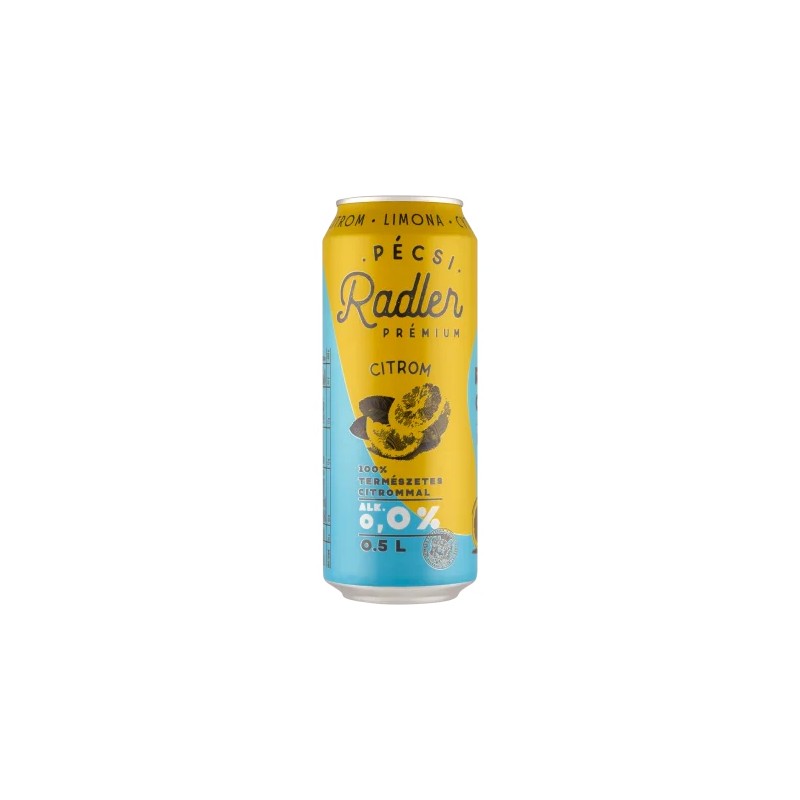 Pécsi Radler Prémium Citrom alkoholmentes világos sör, citrom ízű széns. üd. 0,0%, drs