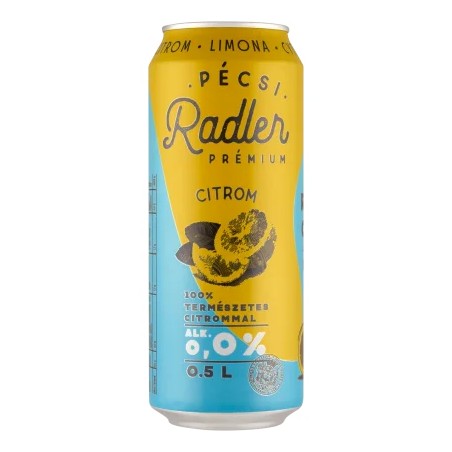 Pécsi Radler Prémium Citrom alkoholmentes világos sör, citrom ízű széns. üd. 0,0%, drs