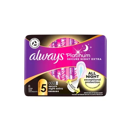 Always Platinum Secure Night Extra Szárnyas Egészségügyi Betét, 8 db