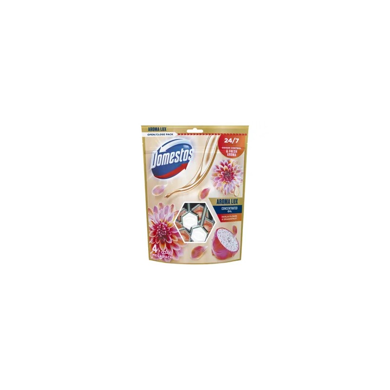 DOMESTOS Aroma Lux Dahlia Flower & Dragonfruit WC frissítő blokk 4x55g