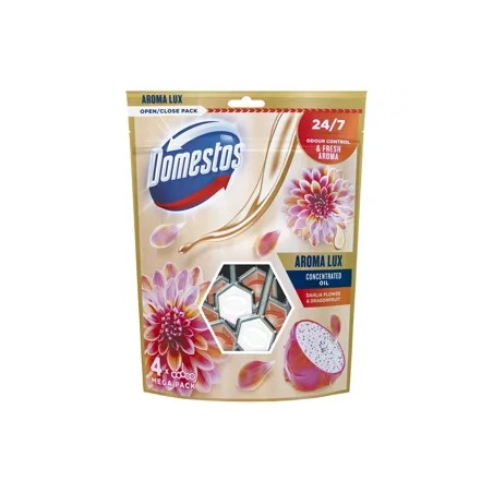 DOMESTOS Aroma Lux Dahlia Flower & Dragonfruit WC frissítő blokk 4x55g