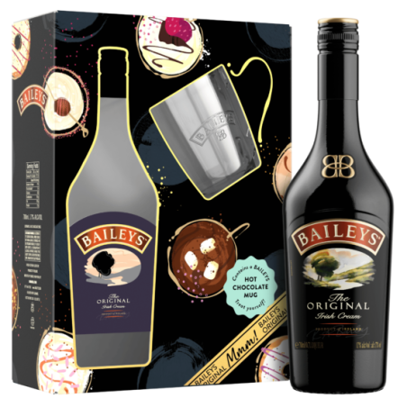 Baileys eredeti ír krémlikőr 17% 0,7l+hotchoc.bögre PDD, díszd.