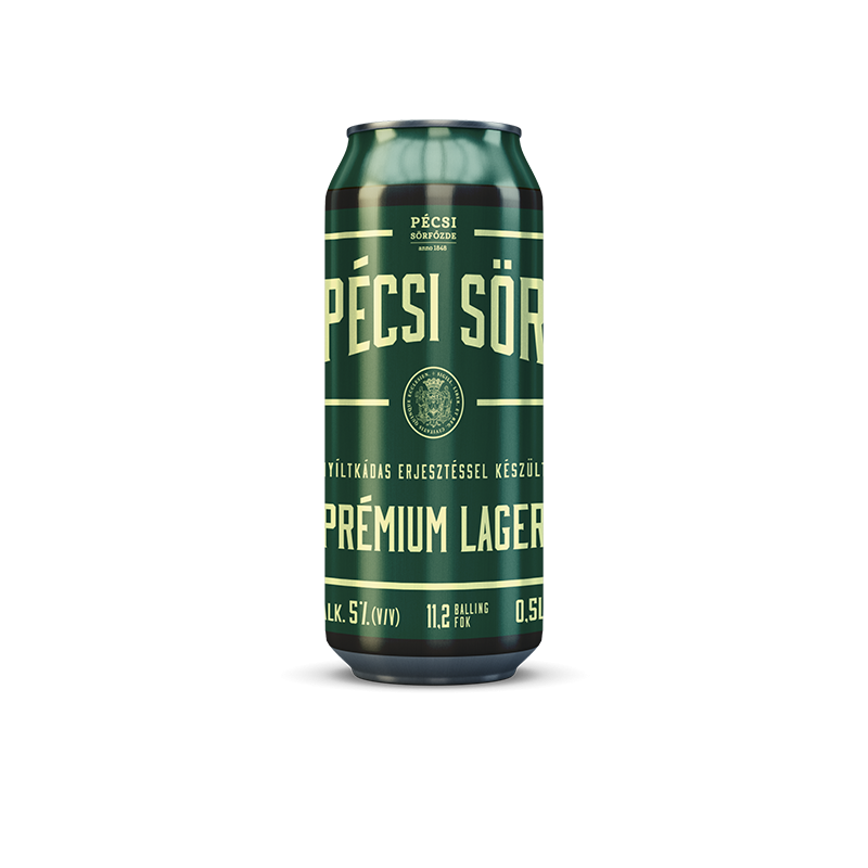 Pécsi prémium lager dobozos sör 0,5l, DRS