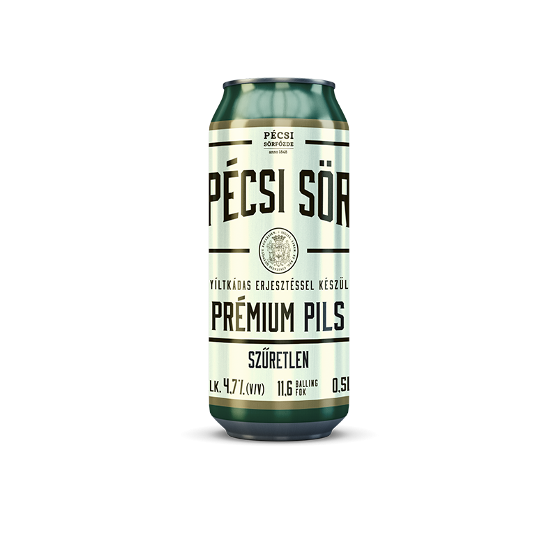 Pécsi prémium szűretlen pils dob.sör 0,5l, DRS