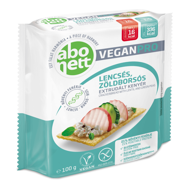 Abonett VeganPro, gluténmentes lencsés, zöldborsós extrudált kenyér 100 g