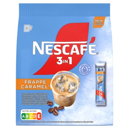 Nescafé 3in1 Frappé Caramel karamell ízű azonnal oldódó kávéspecialitás 8x15 g