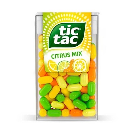 Tic Tac Citrus Mix juzu-, mandarin-, citrom- és citrom-lime ízű cukordrazsé 18 g