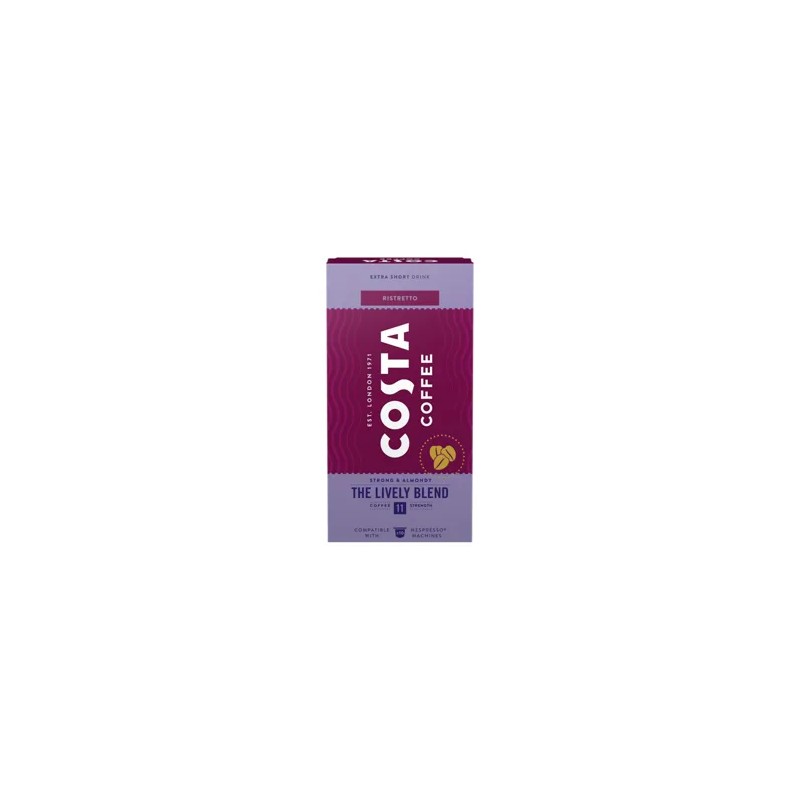 Costa Coffee Lively Blend Ristretto, Nespresso kompatibilis őrölt-pörkölt kávé kapszulában 10 db 57 g