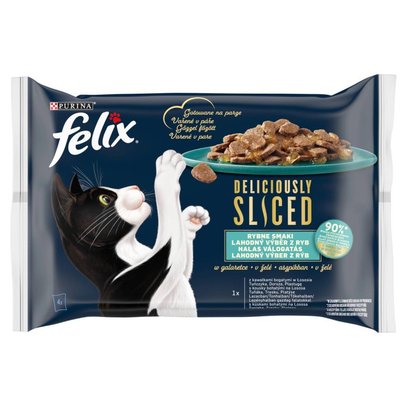 Felix Deliciously Sliced halas válogatás aszpikban nedves macskaeledel 4x80 g