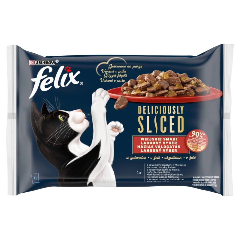 Felix Deliciously Sliced Házias válogatás aszpikban nedves macsakeledel 4x80 g