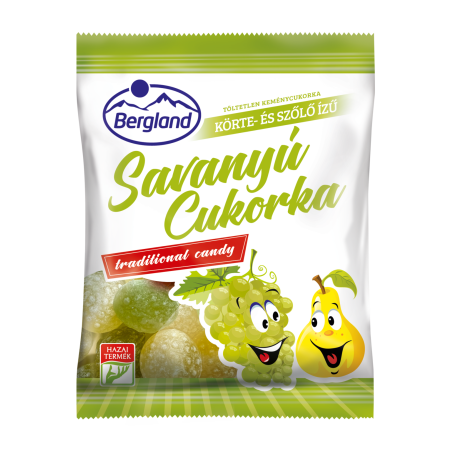 Bergland savanyú cukorka körte-szőlő ízű, töltetlen-70g