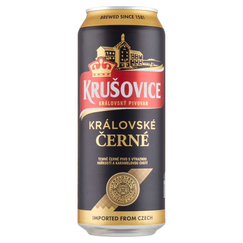 Krušovice Černé eredeti cseh import barna sör 0,5 l dobozos 3,8%alk.