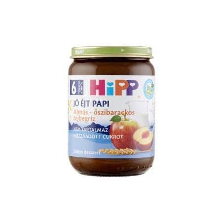 HiPP Jó Éjt Papi BIO almás-őszibarackos tejbegríz bébidesszert 6 hónapos kortól 190 g