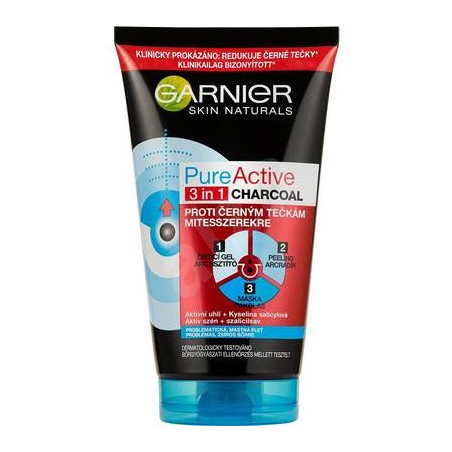 Pure Active 3 az 1-ben tisztító fekete maszk, bőrradír és gél aktív szénnel 150 ml